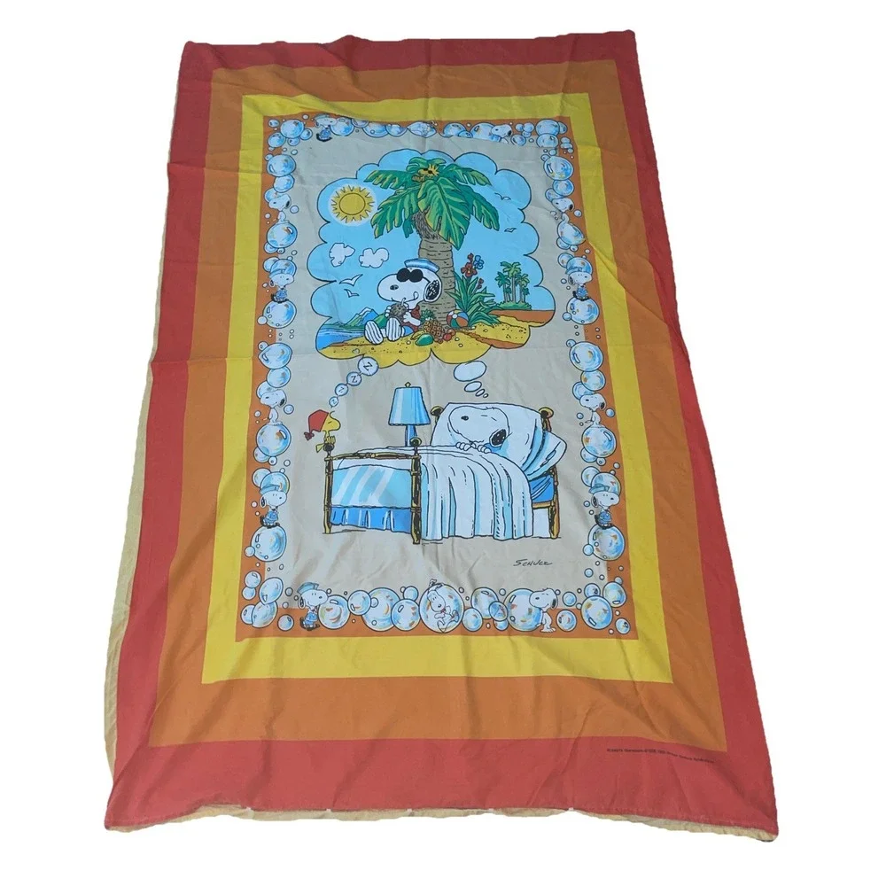 Rare Vintage Peanuts Snoopy‎ Twin Bedspread Cover Dreaming At The Beach